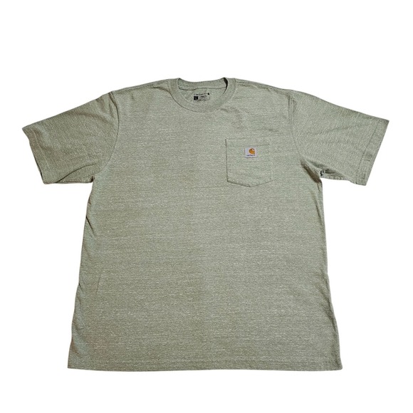 Carhartt Pocket T-Shirt Large Heather Green‎ Loose Fit Tee Mens Workwear Logo - Picture 1 of 11